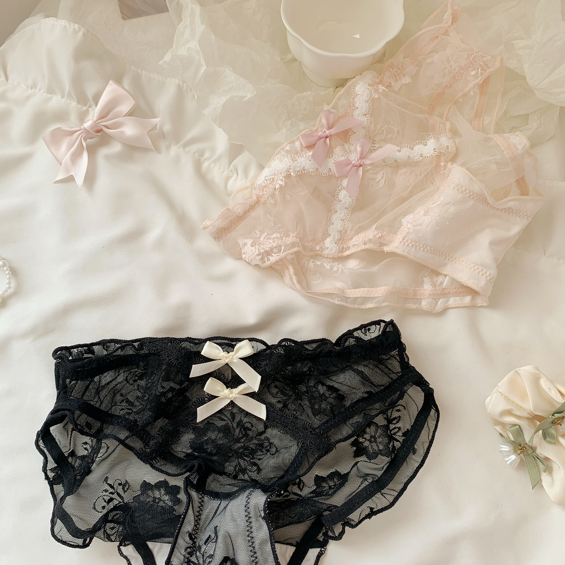Península de flores ~ Bragas de encaje dulce para niñas 10A entrepierna de algodón antibacteriano sexy puro deseo pantalones finos para mujer image 3