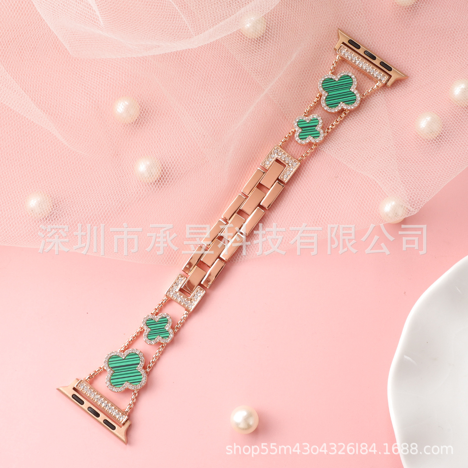 Adecuado para la manzana de cuatro Hojas de Trébol de metal correa de reloj de manzana watch7/SE/6/5/4/32 diamante incrustado cadena de reloj