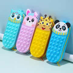 Cartoon Mouse Eradication Pioneers Multifunctional Student Stationery Box with Rabbits and Pandas, Cute Stress-Relief Silicone Child Pen Bag and Case