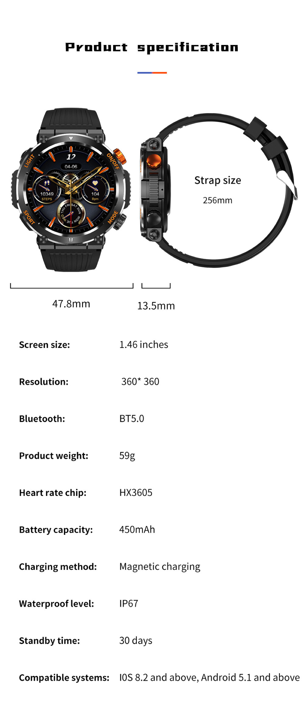 HT17 Smart Watch Herren Kompass LED Beleuchtung Outdoor Sport_voghion.com