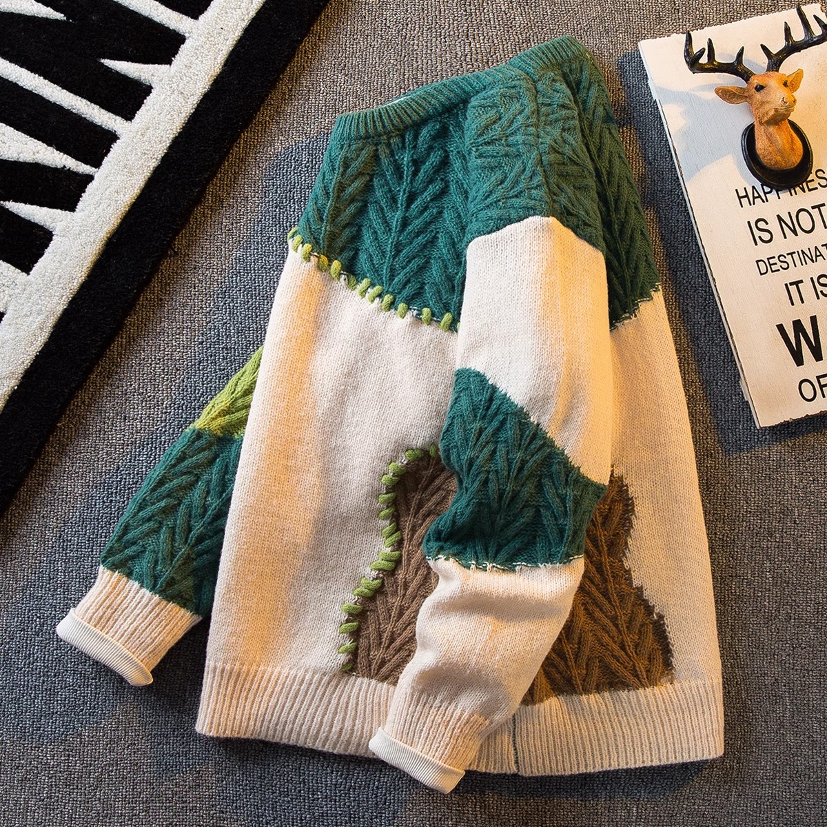 Moda comercio exterior pedido diario RC otoño e invierno nuevo producto costura japonesa contraste color jersey de longitud media suéter de punto oversize