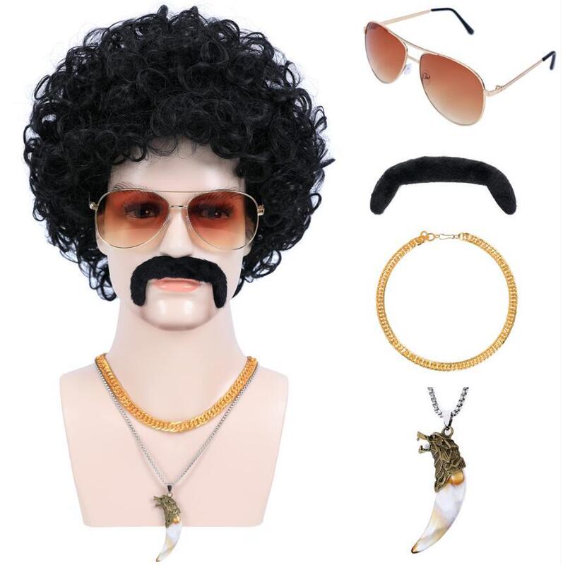 Party Beard suit Glasses Props DISCO Necklace Performance Rock African Wig Glasses Hippie Disco
