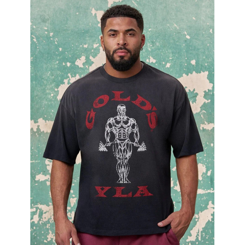 YOUNGLA x GOLD'S new men's short-sleeve jogger sports fitness cotton oversized loose-fit short T-shirt YOUNGLA x GOLD'S new men's short-sleeve jogger sports fitness cotton oversized loose-fit short T-shirt