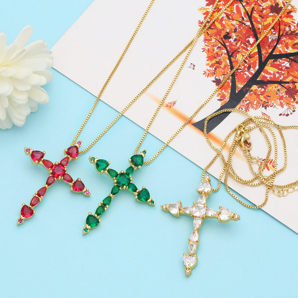 Fashion Copper Cross Necklace Zircon Copper Necklaces