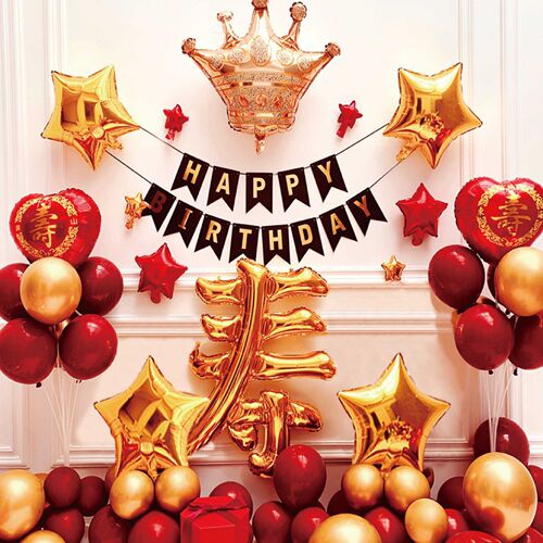 Birthday decoration balloons for elders, birthday banquet for parents and parents, background wall scene layout for parents’ birthday