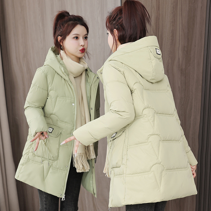 2025 nueva chaqueta china de algodón encapuchada de invierno de algodón sólido chaqueta de algodón gruesa y larga chaqueta de mujer image 2