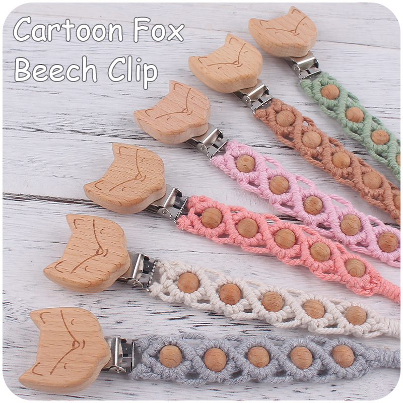 Bebé suministros dibujos animados haya zorro chupete clip creativo bebé DIY hecho a mano tejido de algodón cuerda chupete cadena