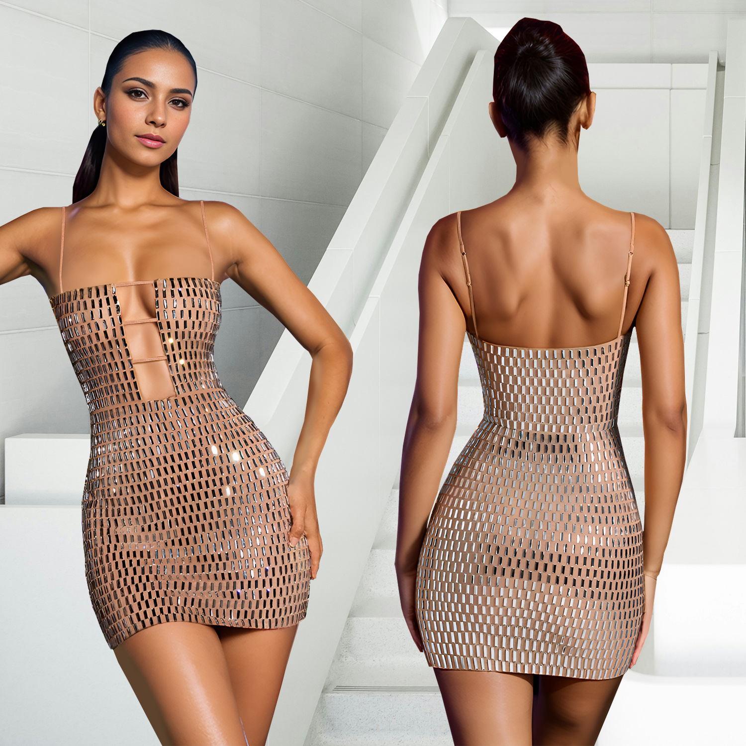 C7167 cross-border AliExpress Amazon Europa y América moda de mujer sexy corto delgado vestido de perforación de cinturón