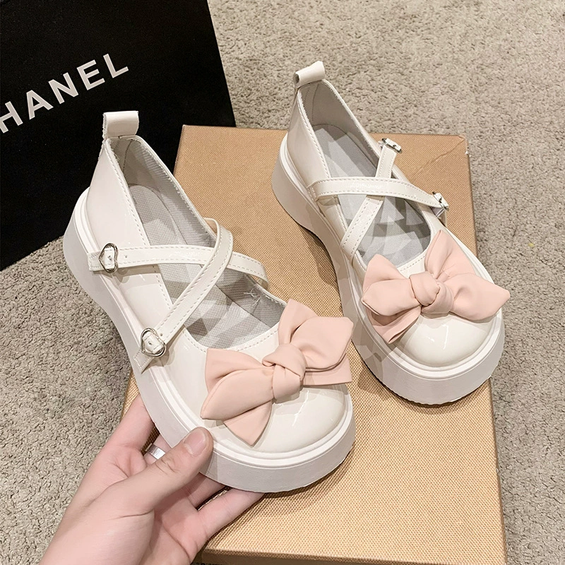 Cute Japanese Lolita Bow Shoes in PU Leather, Mary Jane Style, Summer Footwear