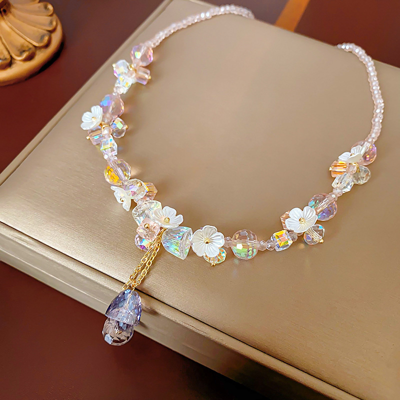 Flor de dopamina collar de borla de cristal moda temperamento dulce cadena de clavícula nicho de joyería de alta gama traje femenino