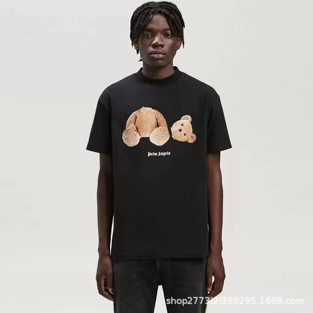European and American pure cotton summer new fashion brand Palm Angel broken bear printed Korean style loose casual short sleeve T-shirt ins