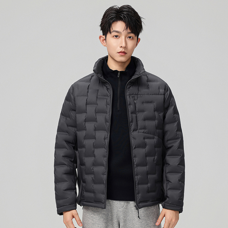 2025 nueva chaqueta de pluma de cuello vertical para mujeres invierno 90 vello a prueba de viento caliente delgado y ligero abrigo de pluma para hombres