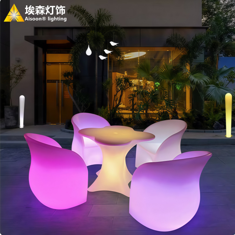 Mesa y silla luminosa LED Mesa de bar KTV Mesa y silla de ciruela combinación de actividades al aire libre muebles de ocio coloridos creativos