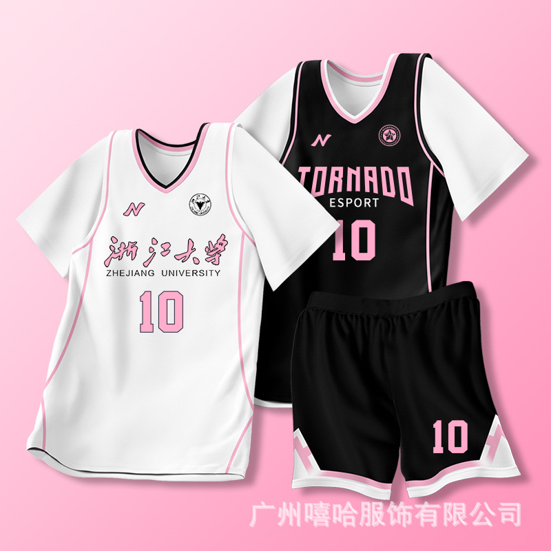 Sleeved Basketball Uniform Suit for Men and Women, Game Team Uniform, Fake Two-Piece Jersey, Female Student Class Uniform, Game Sportswear Customization