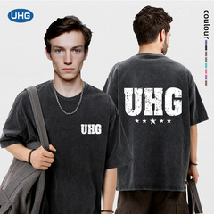 230g純棉寬鬆oversize重磅做舊T恤男 大碼短袖水洗復古印字母上衣