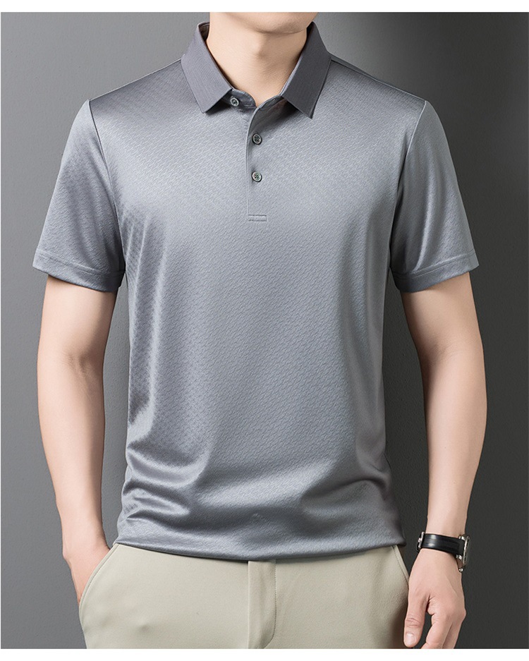 Áo polo nam tay ngắn lụa Mulberry cổ bẻ cao cấp — Xám 9651 chi tiết 16