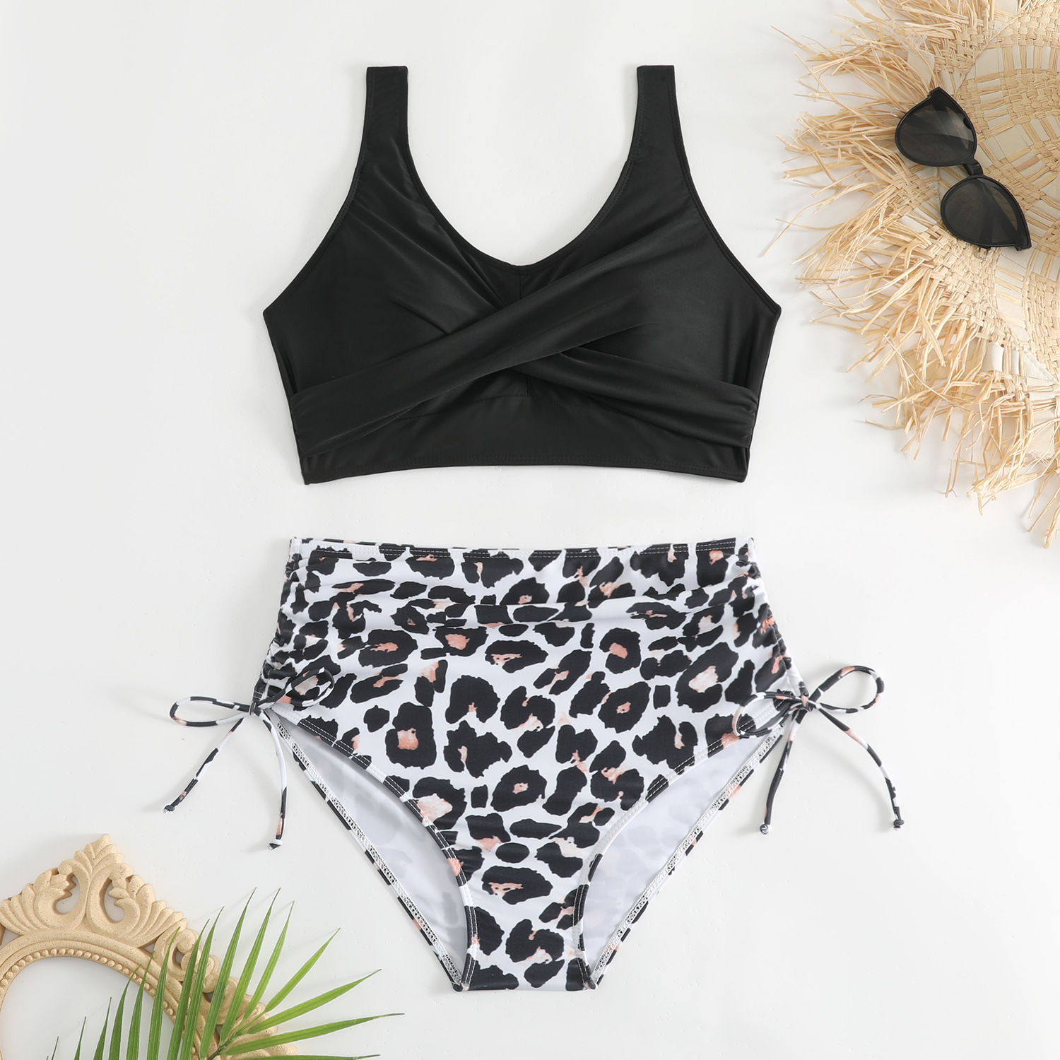 Bikini de Talle Alto con Tiras Cruzadas de Nailon, Sin Mangas, para Natación image 14