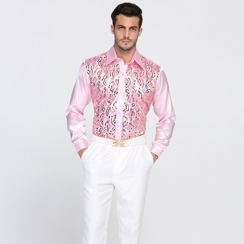 Comercio exterior transfronterizo Camisa de lentejuelas de los hombres traje de rendimiento coro adulto traje de escenario danza rendimiento camisa de manga larga