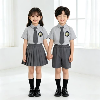 加工定制儿童灰色衬衫英伦风演出服夏季园服小学生班服校服合唱服