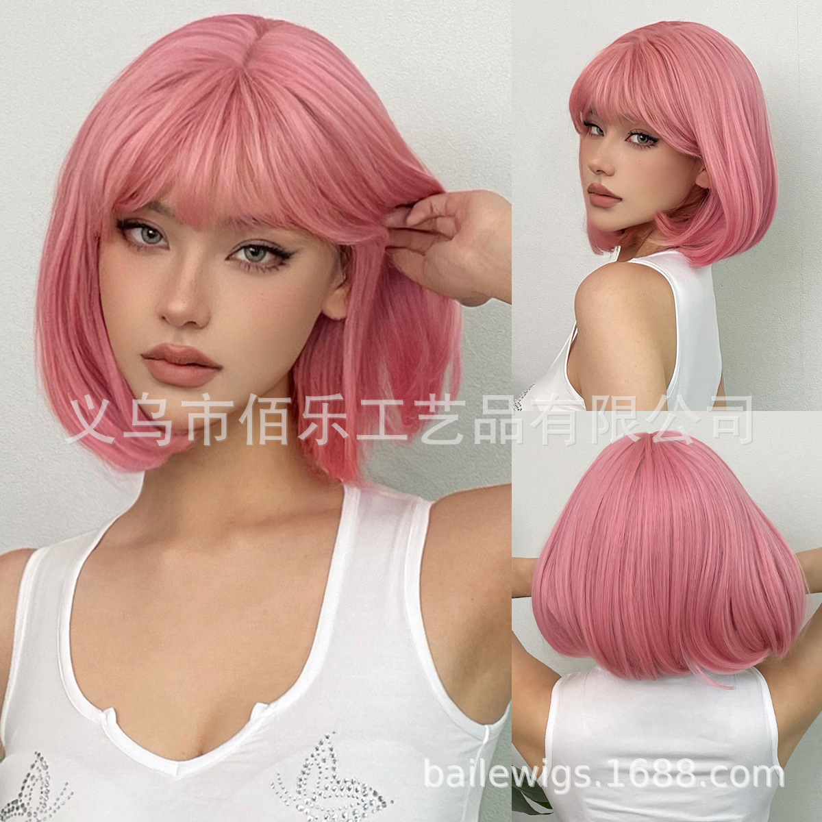 Peluca de cabeza de onda opcional multicolor cubierta de cabeza completa Bangs Bobo marrón Pelo Corto fibra química pelo de seda de alta temperatura