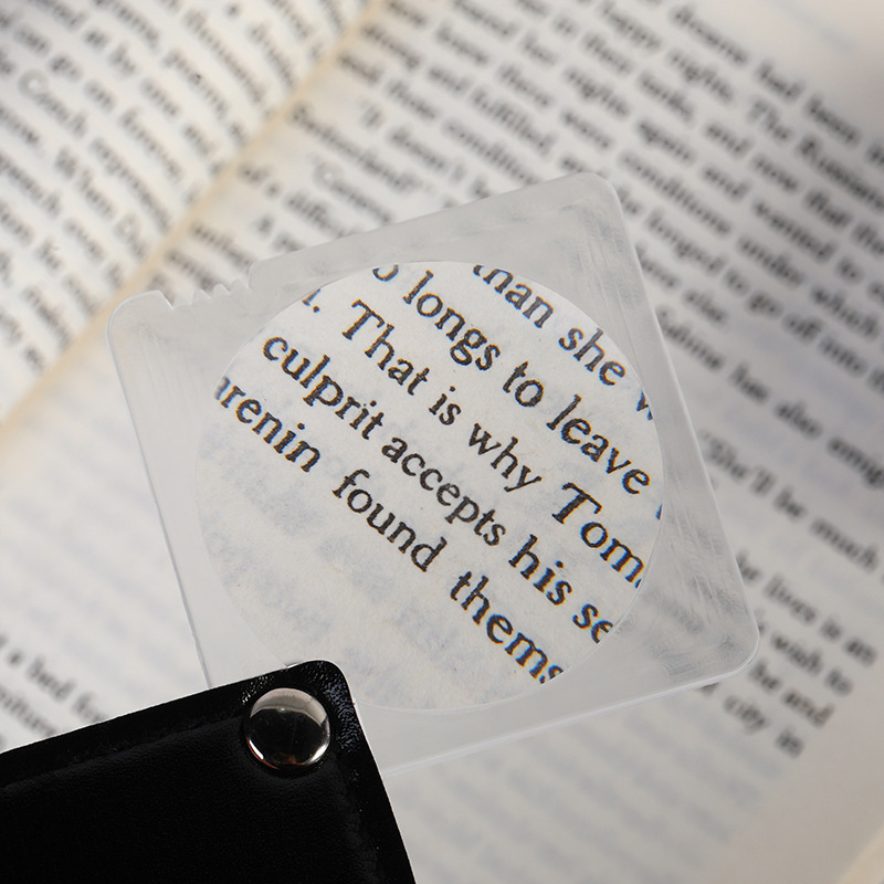 Factory supply storage-style leatherette acrylic transparent square magnifying glass square portable magnifying glass
