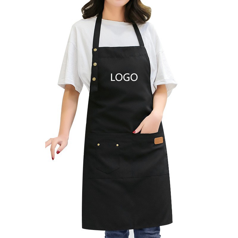 Amazon delantal de lona Halter hombro simple delantal de Bolsillo grande H hombro logotipo personalizado delantal de trabajo al por mayor