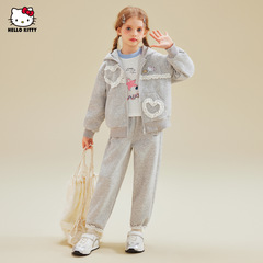 ハローキティの女の子の春と秋の2つのセット2025の新しい甘くてかわいい愛のレースのデザインのスーツ