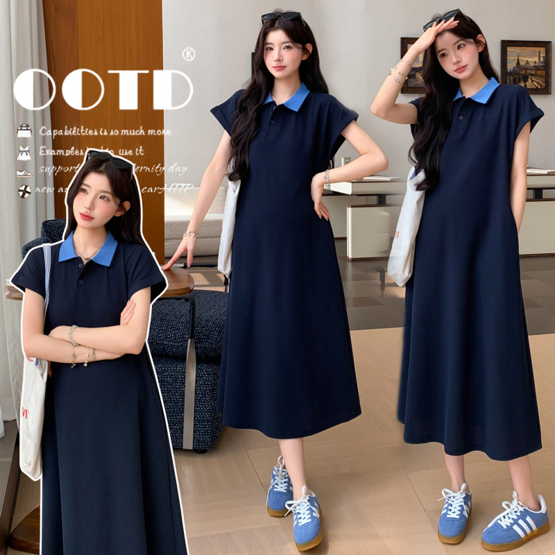 Maternity summer dress 2026, loose plus-size cotton mid-length slimming patchwork dress