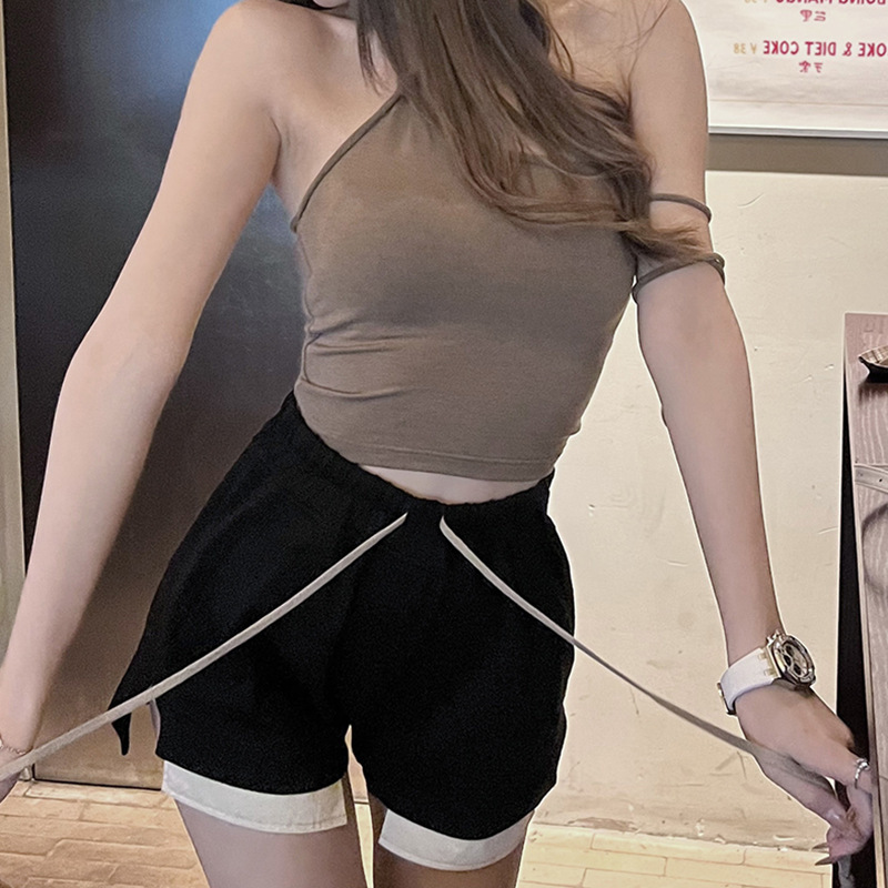 Big Sale Model in Stock Shangdong Street Gossip Girl's Leg Sports Style Comfortable Full Shorts with Straps Non-Returnable