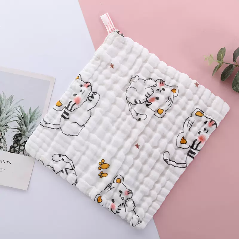 厂家批发棉纱布小毛巾 六层高密纱布25*25 吸水透气宝宝口水巾