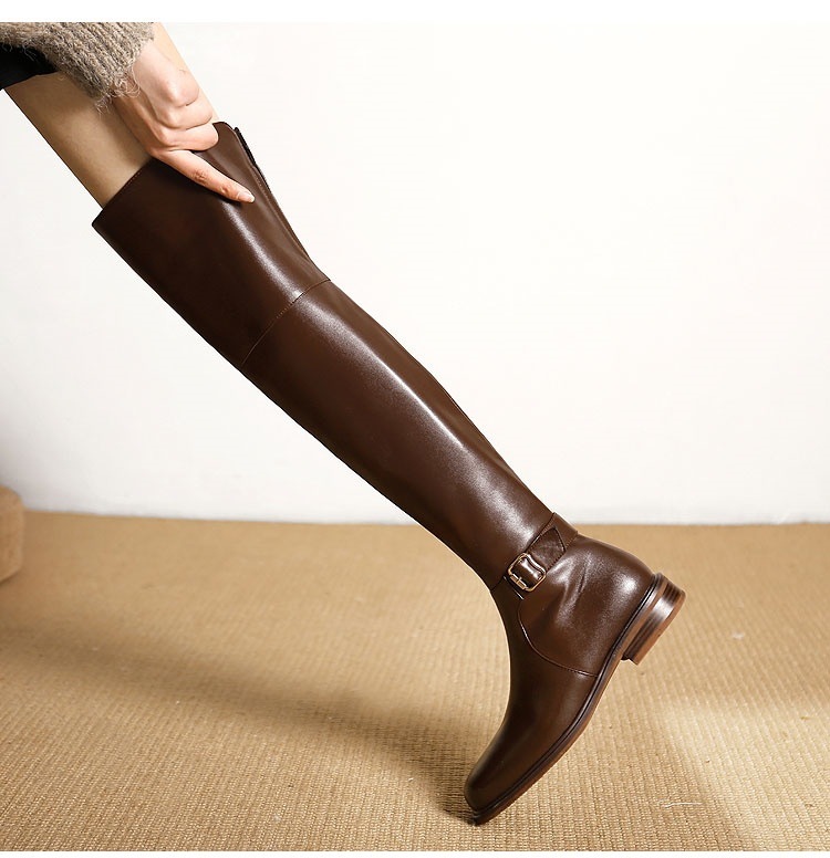 22 New Slim Leg Over Knee Long for Women Low Heel Flat Bottom Black High Barrel Autumn/Winter Single with Velvet Knight_voghion.com