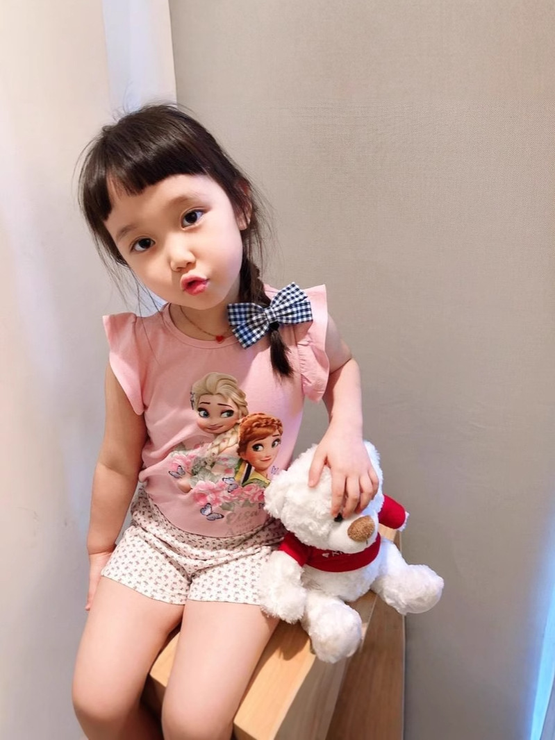 Pijamas de algodón de verano de niñas 2026 nuevos niños delgados ropa para el hogar de niños niñas Aisha set de mangas cortas