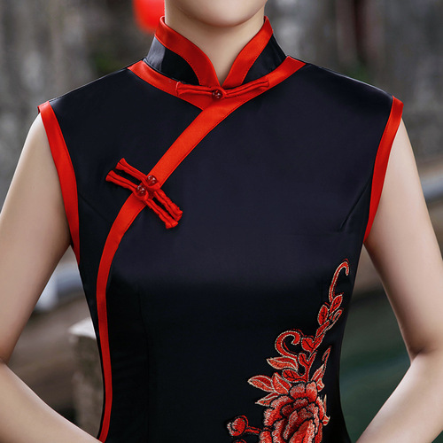 Women Chinese Dresses retro china traditional dark green red black Qipao Cheongsam dresses Catwalk model host singers performance costume party dresses