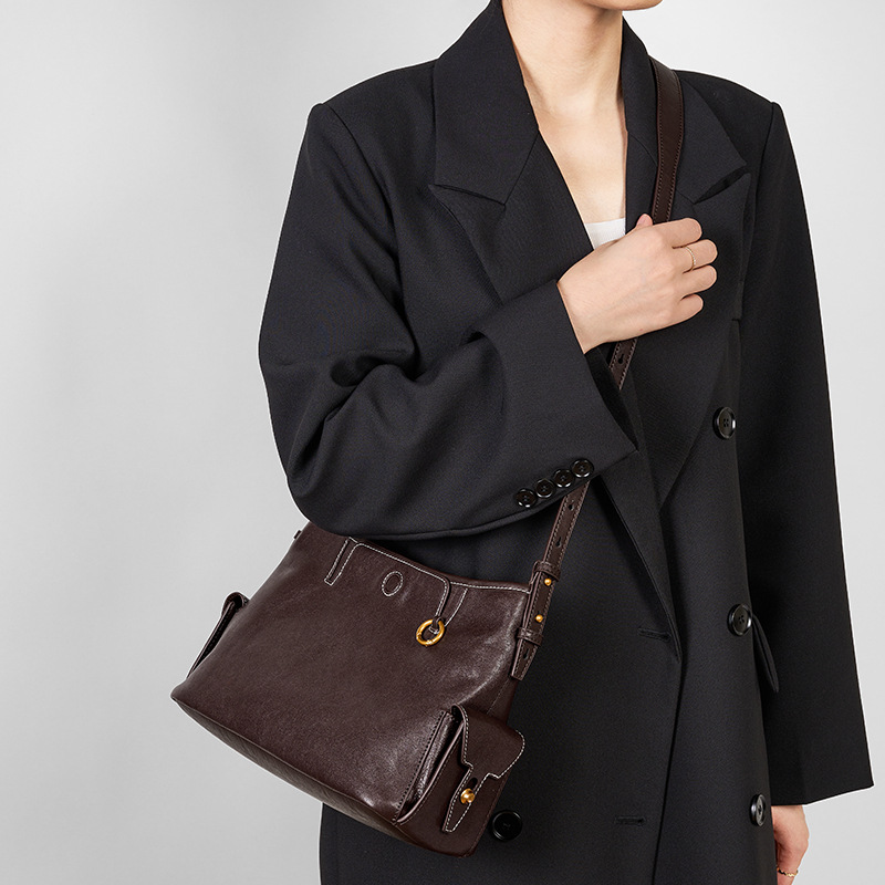 Women's Large Capacity Tote Bag Commuter Handbag Genuine Leather Underarm Bag Cowhide Crossbody Bag Niche Design Hobo Bag - Thumbnail 4