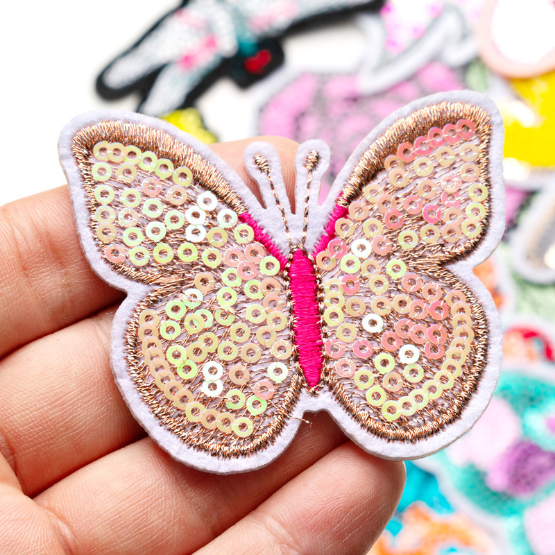 高品質スパンコール刺繍蝶と花コンピュータ刺繍蝶とトンボ刺繍布ステッカー衣類アクセサリー装飾パッチステッカー|undefined