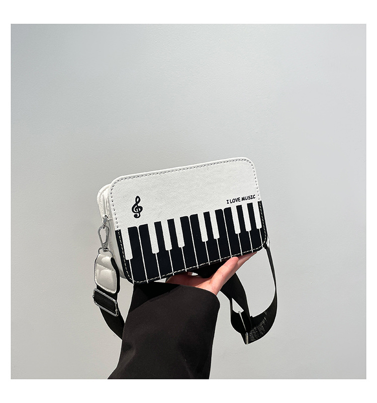 178g Weight Zipper Closure Type Sling Strap Strap Type Crossbody Bag Bags Type Casual, Shopping Occasion Pu Leather Material Piano, Notes Pattern All Seasons Season Women's Gender Cute Style Square Shape Women's Pu Leather Piano Notes Cute Square Zipper Crossbody Bag 8
