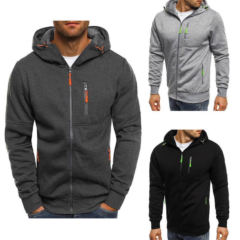 Factory Direct Supply Men's Multi-Pocket Functional Style Hooded Zip-Up Sweatshirt Thickened Color-Block Zipper Jacket with Multiple Pockets