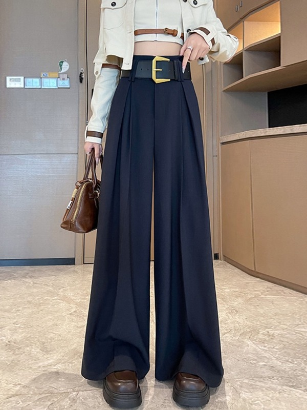 灰色西装阔腿裤女2025秋季新款高腰垂感窄版直筒裤显瘦休闲拖地裤|undefined