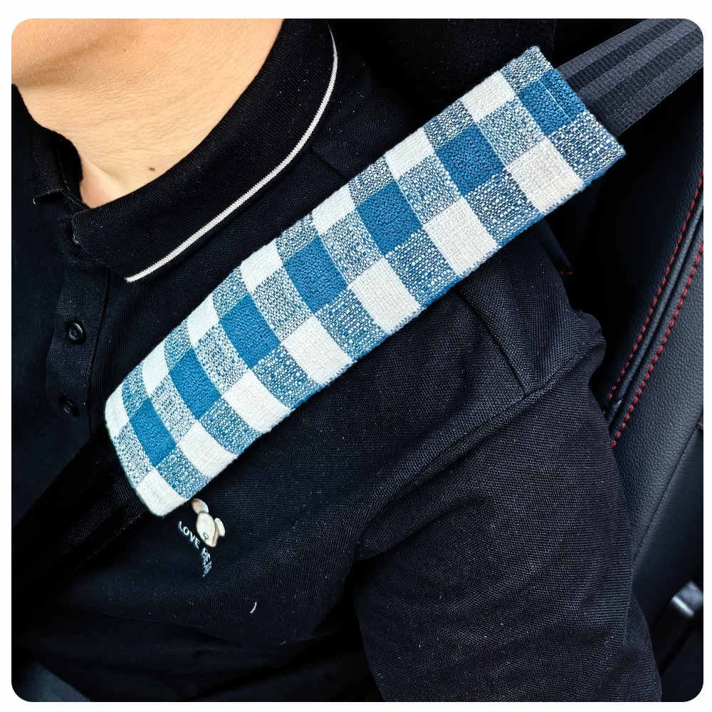 Casual Plaid Car Seat Belt Shoulder Cover Car Shoulder Cover High-End Fabric Anti-Wear Car Interior Supplies