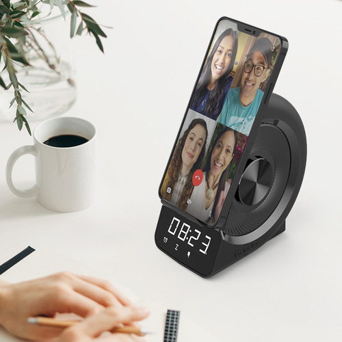 Wireless Charger with Card Slot Bluetooth Speaker Phone Stand Magnetic Wireless Charger Clock Home Bluetooth Speaker Radio