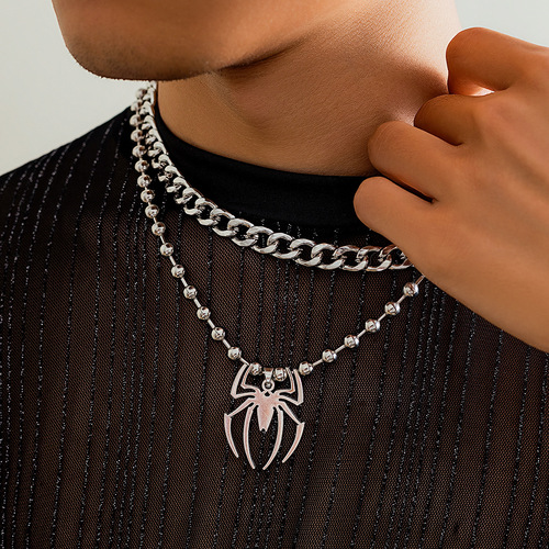 Men jazz hiphop dance jewelry men's  street dance punk rock style chain spider pendant necklace set hip-hop personality niche men's collarbone chain