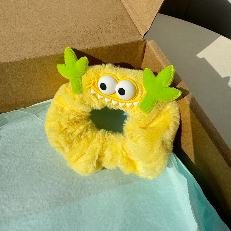 Super lindo pequeño monstruo peluche intestino grueso anillo de cabello cuerda de cabeza chica otoño invierno extraño viento atado cabello cuerda lindos niños correa de goma