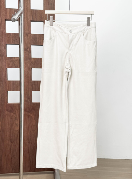 Du's American White Textured Casual Pants V-Shaped Waist Scalp Pants for Women Autumn New High-Waisted Straight Design Pants