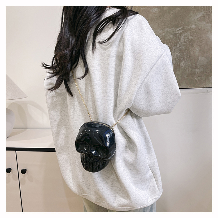 189g Weight Zipper Closure Type Single Shoulder Strap Strap Type Shoulder Bag Bags Type Casual Occasion Plastic Material Skull Pattern All Seasons Season Women's Gender Streetwear Style Oval Shape Mini Size Women's Mini Plastic Skull Streetwear Oval Zipper Shoulder Bag 42