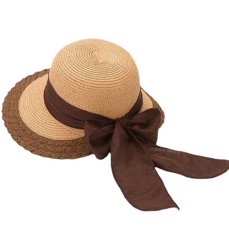 Dameshoed met tweekleurige brede rand, lente/zomerstijl, eenvoudige casual strandhoed, gevlochten zonnehoed, opvouwbare reishoed, hartvormige strohoed_voghion.com