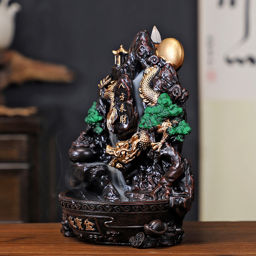 Large backflow incense burner ornaments, creative retro landscape entrance ornaments, backflow incense burner, sandalwood burner, flowing cloud decorations