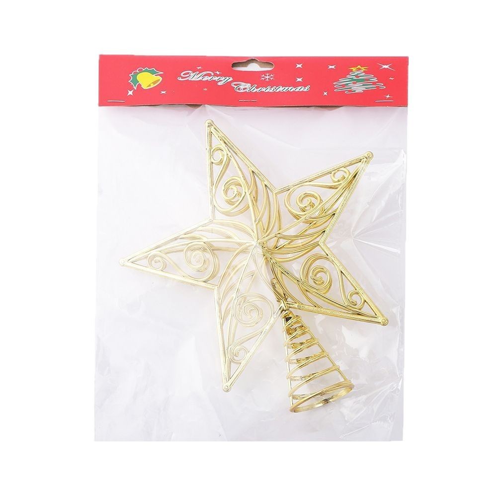 2025 árbol de Navidad estrella galvanizada estrella china oro plano hueco decoración de vacaciones estereoscópica estrella de cinco puntas