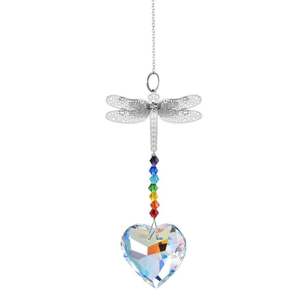 Amazon fuente libélula adornos melocotón corazón bola de cristal jardín decoración Rainbow Maker Sun Catcher
