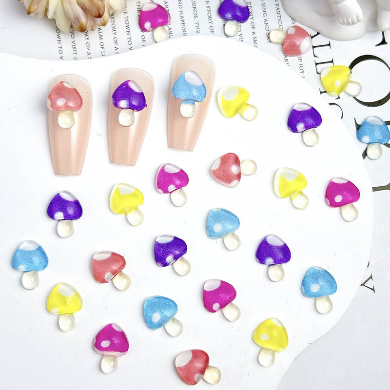 Internet Celebrant Polka Dot Mushroom Cartoon Nail Art Accessories Cute Mushroom DIY Resin Hairpin Wear Armor Accessories