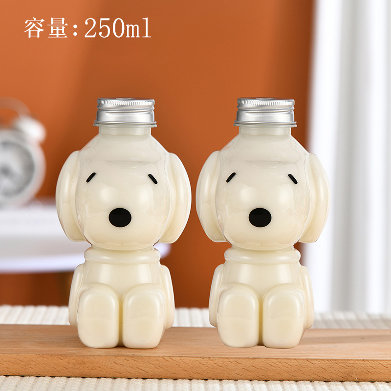 Lindo cachorro de dibujos animados leche botella té 350mlpet takeaway 500ml botella de jugo plástico desechable bebida